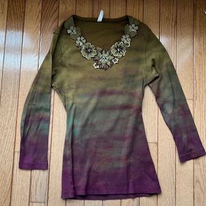 Olive and cranberry knit top